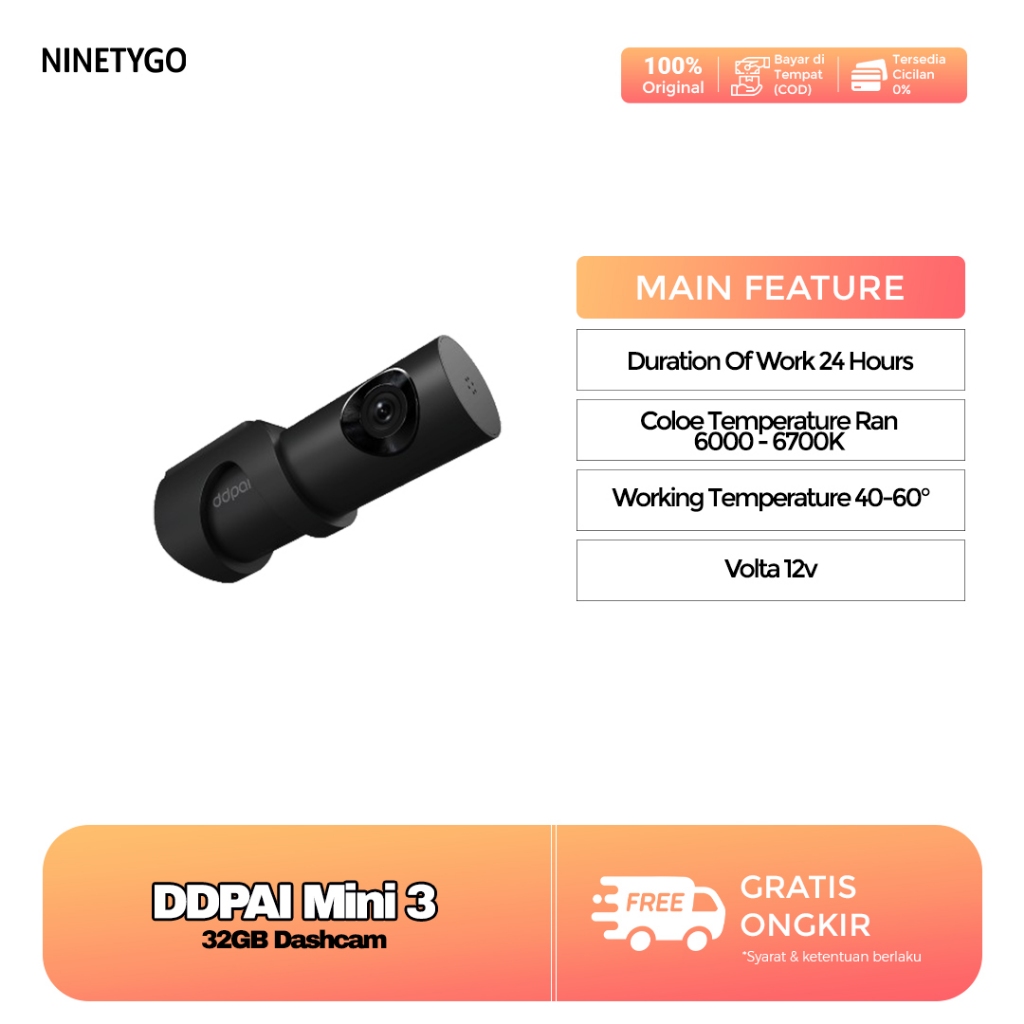 DDPAI MINI3 Dash Cam - Kamera Dashboard 1600p dengan G-Sensor dan Penglihatan Malam