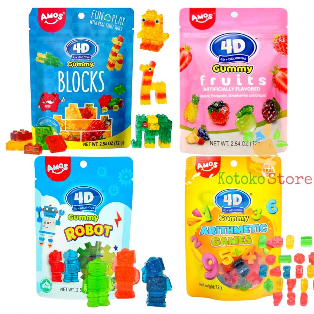 

Amos Gummy Candy Blocks Robot Fruits Arithmetic / Permen Amos 4D / Permen Jelly Amos