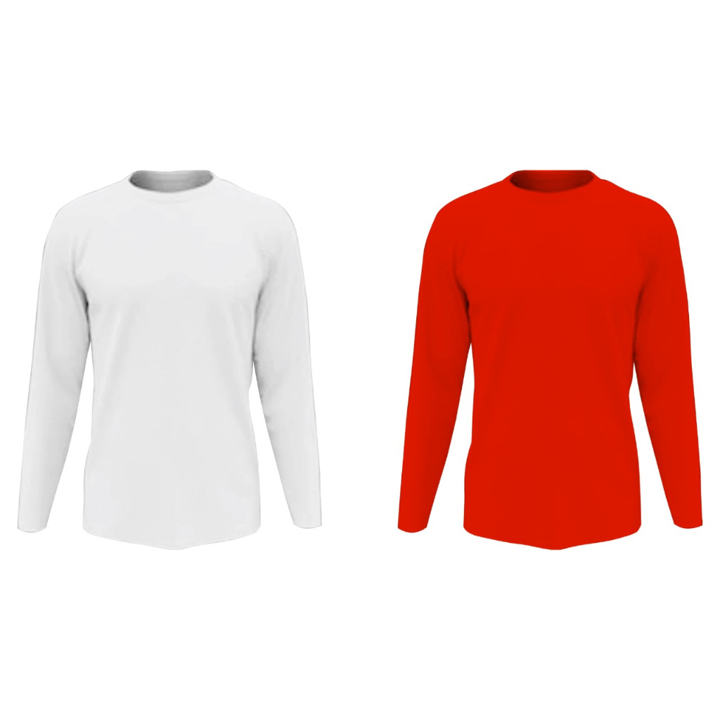 Atasan Baju LENGAN PANJANG Dewasa edisi PUTIH MERAH POLOS/Kaos panjang dewasa pria/Wanita