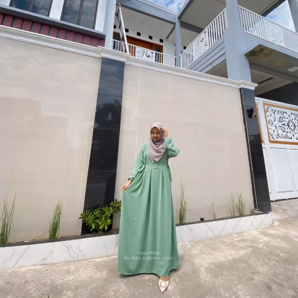 GAMIS NIKITA CRINKLE AIRFLOW PREMIUM TERBARU DRESS CHIBI-Sage