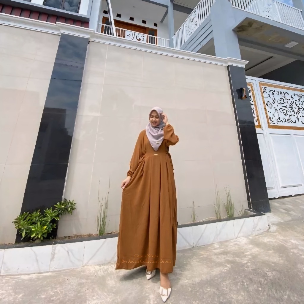 GAMIS NIKITA CRINKLE AIRFLOW PREMIUM TERBARU DRESS CHIBI-Milo/Tembaga