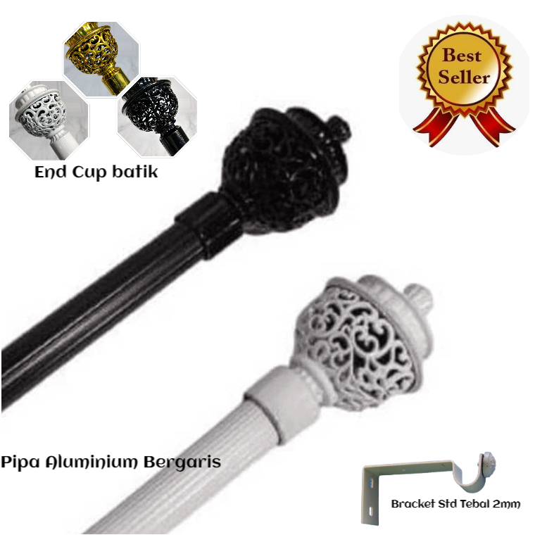 Tiang Batang Gorden Pipa garis Bracket Besi tebal 2mm Cup Batik