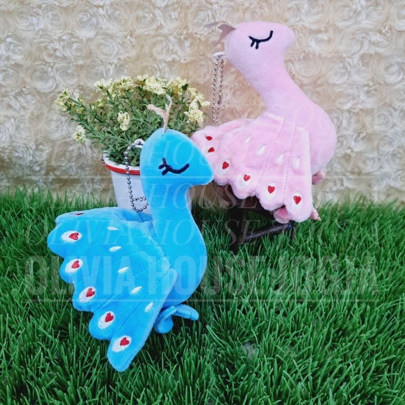 Gantungan Kunci Boneka Burung Merak Mahkota Ganci Boneka Peacock Crown Bordir Love