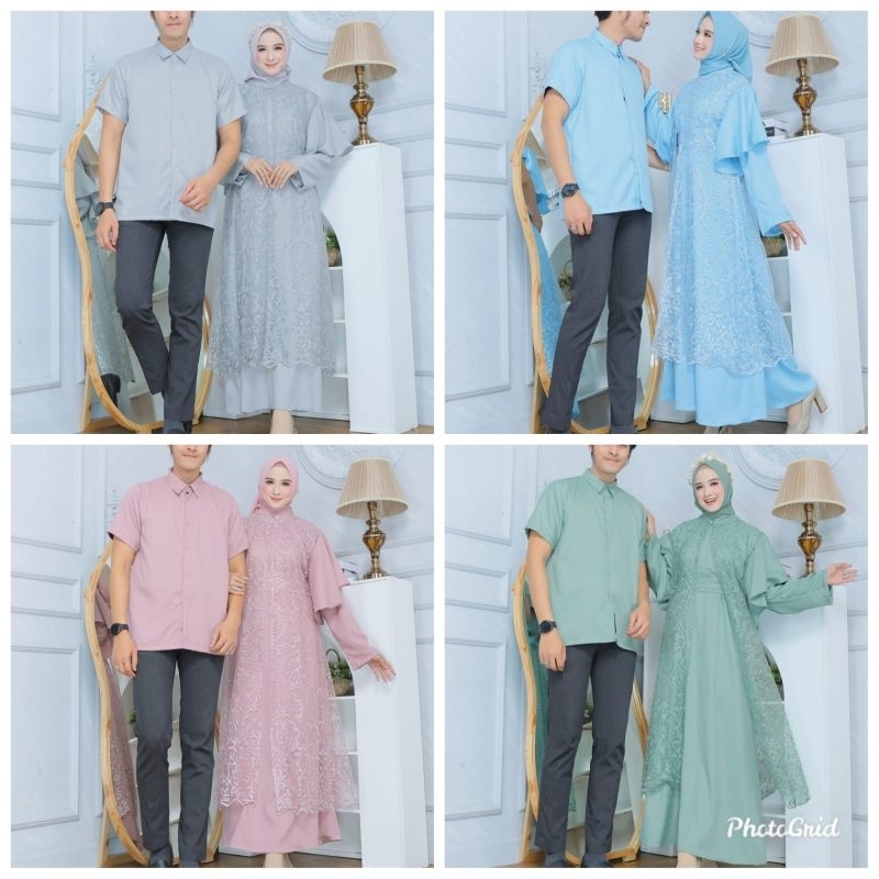 Couple muslim gamis jumbo pesta brokat import mewah premium high quality