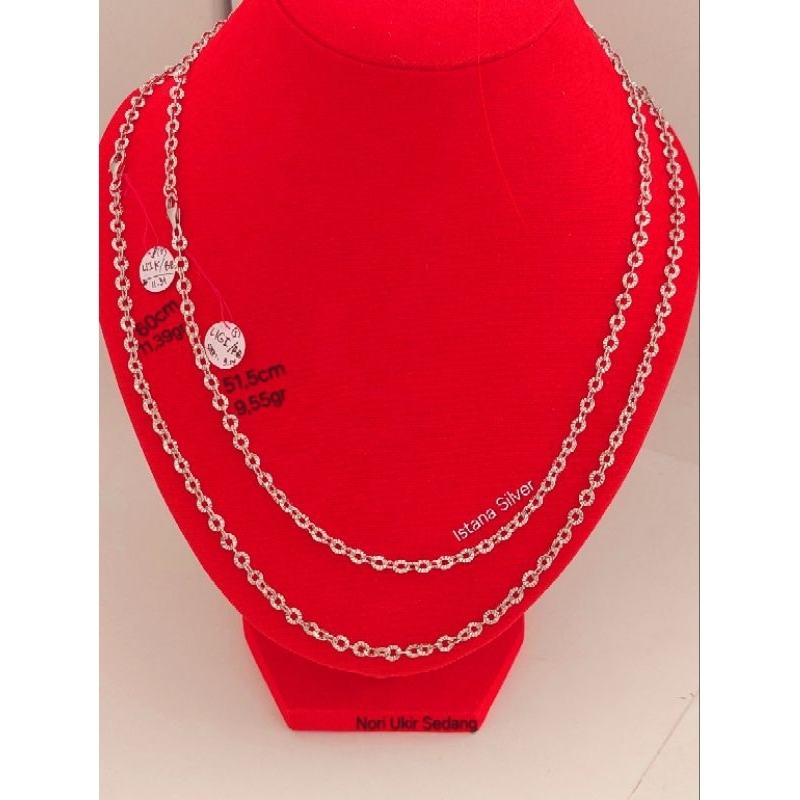 Kalung Nori Ukir Perak Asli S925 Lapis Mas Putih Kalung Rantai Nori Ukir Besar Sedang Cewek Cowok An