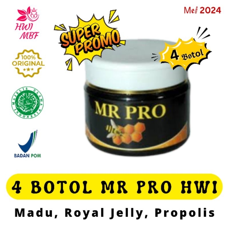 

4 Botol MR Pro HWI @ 200gr Madu, Royal Jelly & Propolis Penambah Nafsu Makan