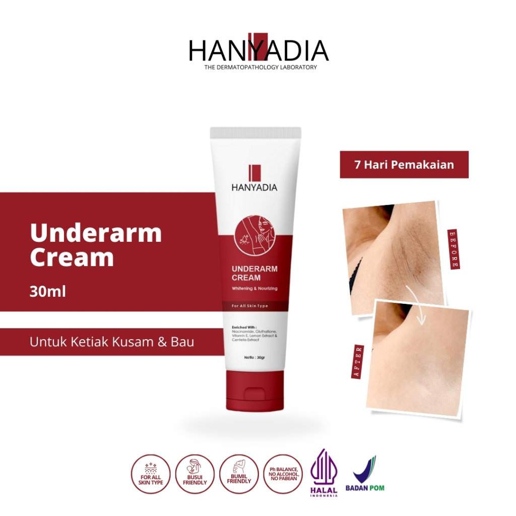 Hanyadia Underarm Cream / Pencerah, Pemutih ketiak & Selangkangan Aman Untuk Ibu Hamil & Menyusui