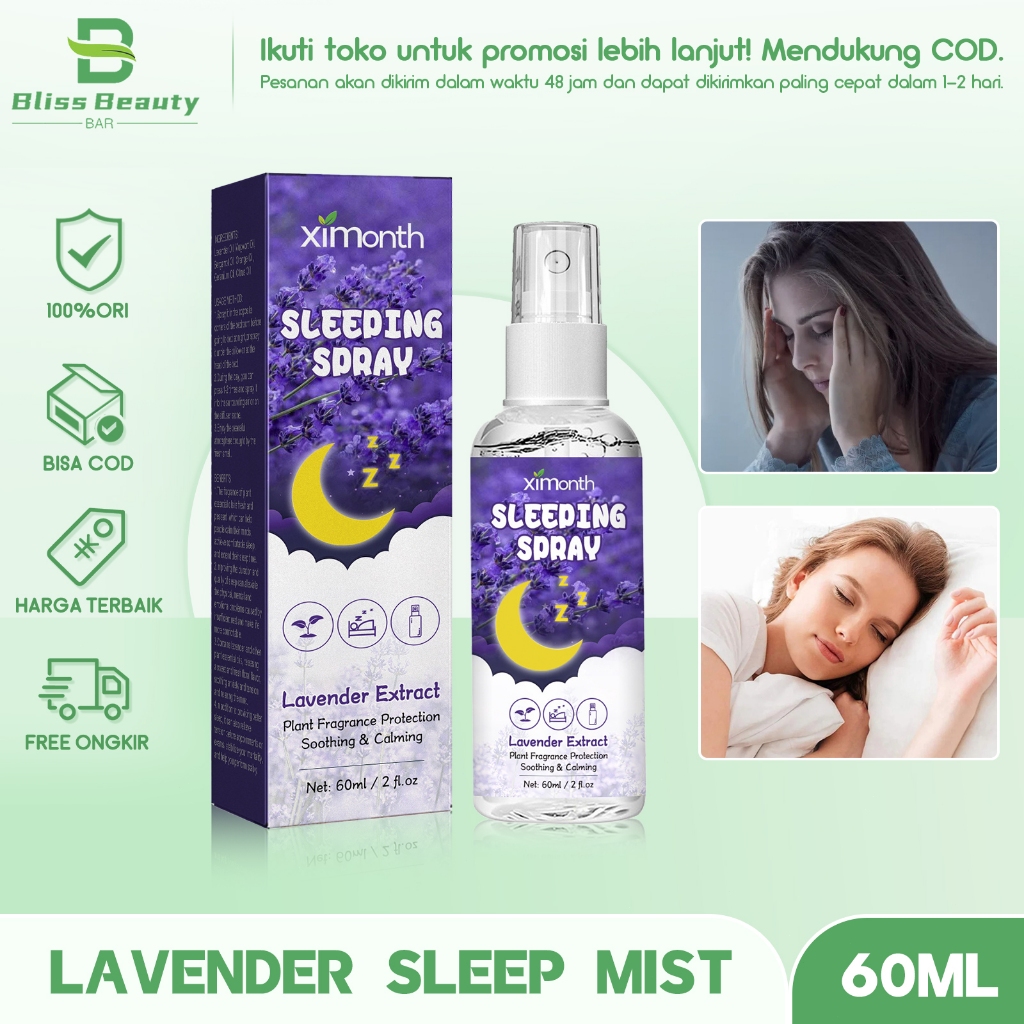 Ximonth Sleeping Spray 60ml - Deep Sleep Fabric Spray Pillow Mist Aromatherapy Semprotan Tidur Laven