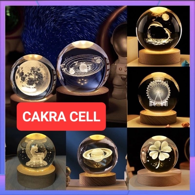 Lampu 3D Bola Kristal Mini Hiasan Meja Kamar Dekorasi