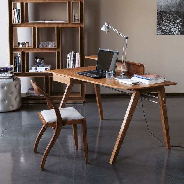 Set Meja Kerja Minimalis Kayu Jati - Meja Kantor Rumah Elegan Modern