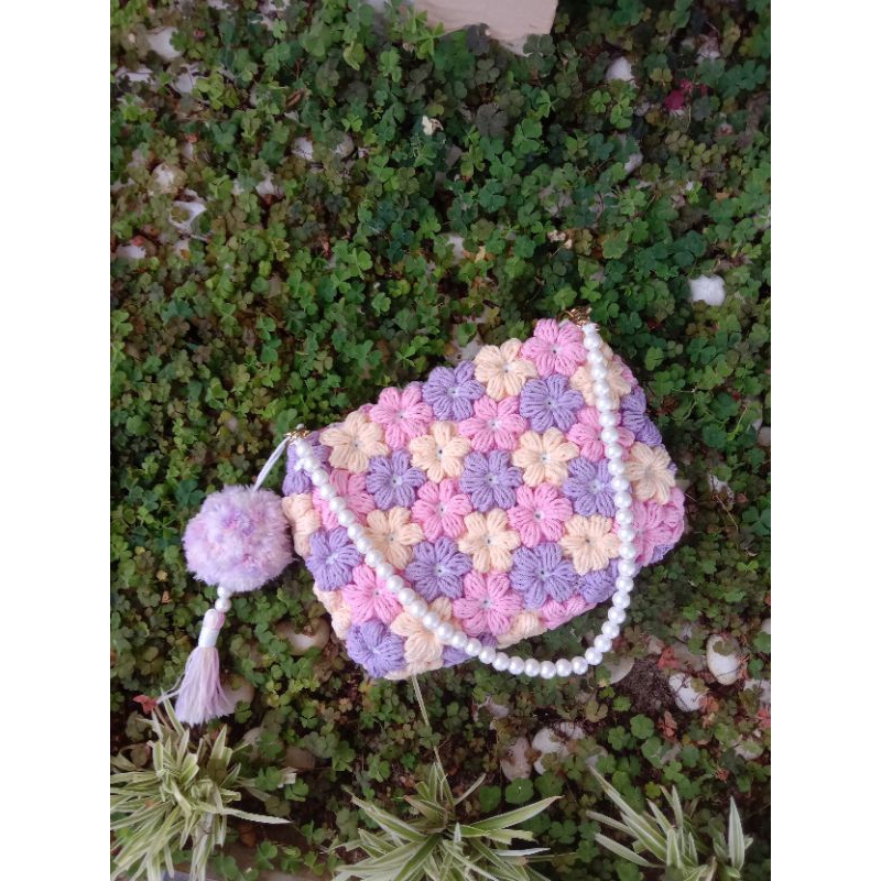 tas rajut flowerpuff / tas rajut bunga