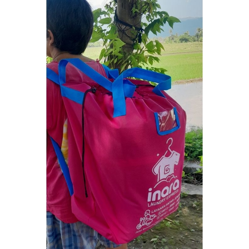 Tas Laundry Jinjing Kapasitas 20kg Ransel Kuat 10kg 12pcs Gratis Sablon