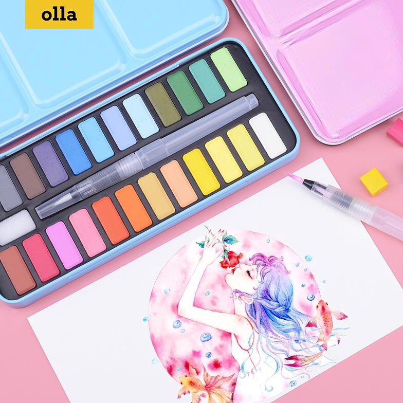 

KODE D6Q Olla Cat lukis Cat Air Sponge Lukis 24 Warna Watercolor Set WC2