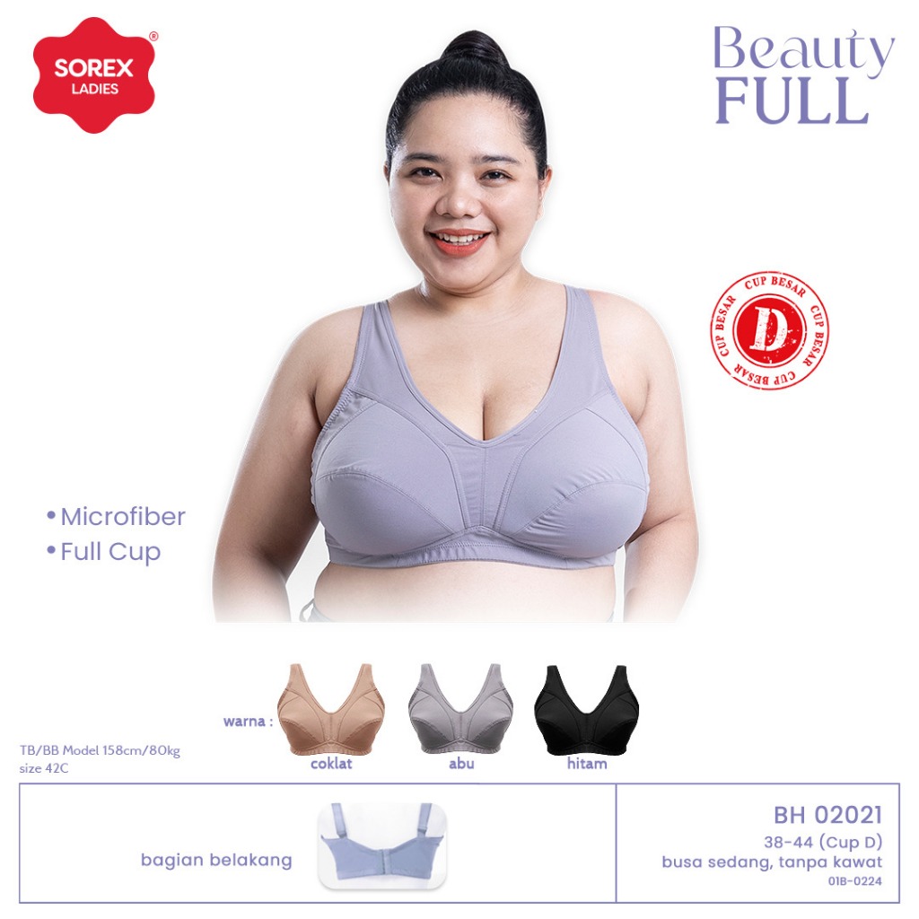 SOREX BRA BH 02021 Tanpa Kawat Busa Sedang Kait 3 (Cup D)