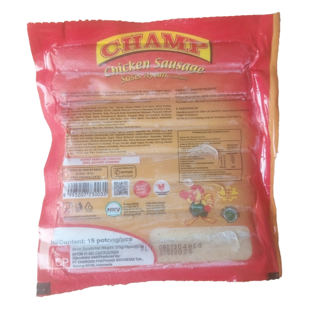 

CHAMP sosis ayam 375 Gram ISI 15 PCS