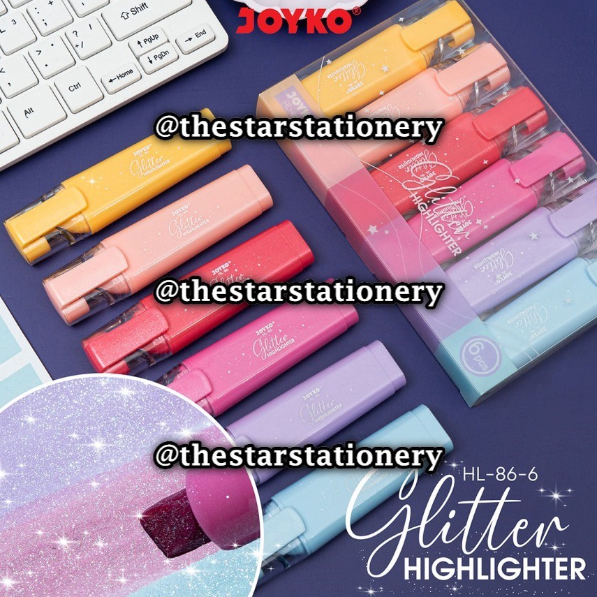 

KODE O7H6 1 Set Isi 6 Warna GROSIR Highlighter Joyko HL866 Glitter Penanda Berwarna Highlighter Joyko HL86 6 Warna Glitter Joyko HL86 6