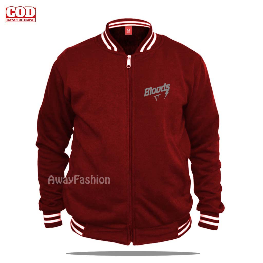 BISA COD Jaket Bomber Varsity Baseball Resleting Bloods Keren | Text Silver Jaket Varsity Pria | Bas