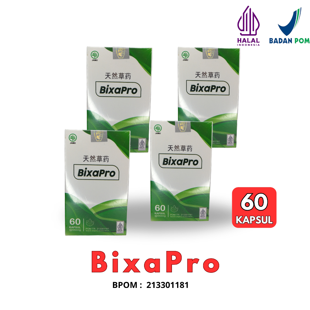 BIXAPRO Paket 4 Botol Herbal Stroke / Jantung / Memperlancan Peredaran Darah Isi 60 Kapsul