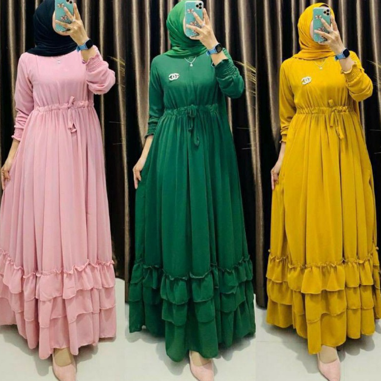 Model Baru Gamis Ceruty Ainun umpak PolosDres Muslim Renda BawahMaxy Ceruty Terbaru