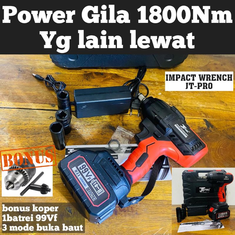 Impact wrench jumbo 1800Nm 99Vf JT PRO Jumbo 1batrei bonus koper 3speed super power