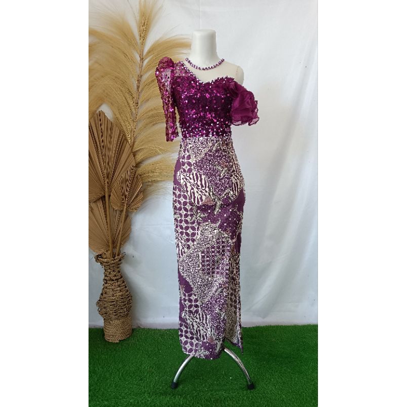 gaun pesta penyanyi singer tile squin kombinasi batik strech sepan duyung mewah