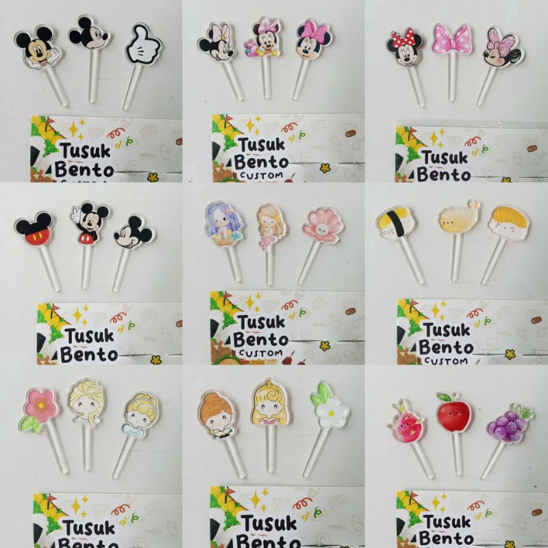 Tusukan Bento, food pick bento, tusukan bento bahan acrilyc, tusukan bento mata, mickey