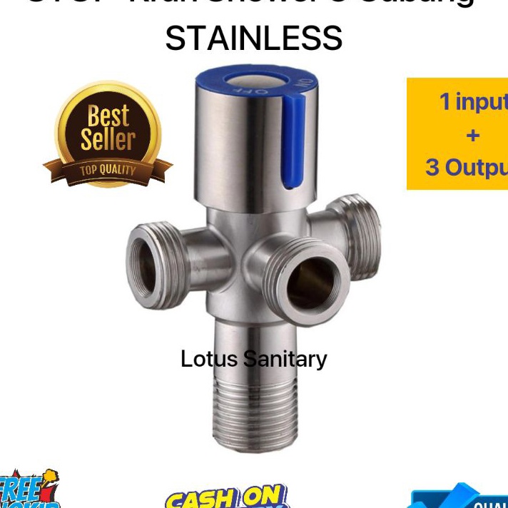 99 BRANDS FESTIVAL stop kran shower cabang 3 output 1 input  4 lubang  untuk Closet  wastafel  Klose