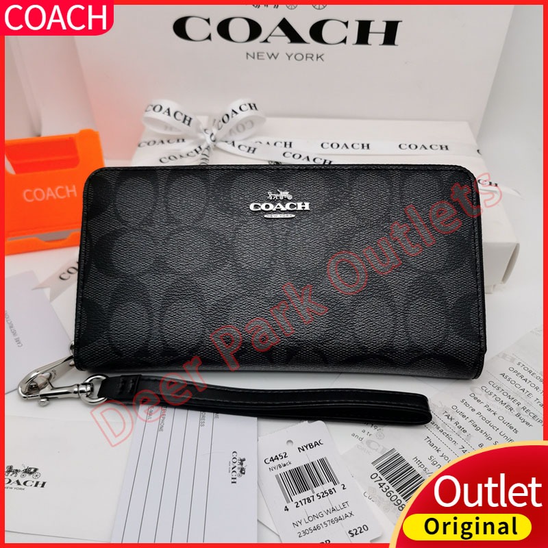 Coach Dompet Wanita Panjang Tempat Kartu Kulit Berkapasitas Besar Dengan Tali Tangan C4452