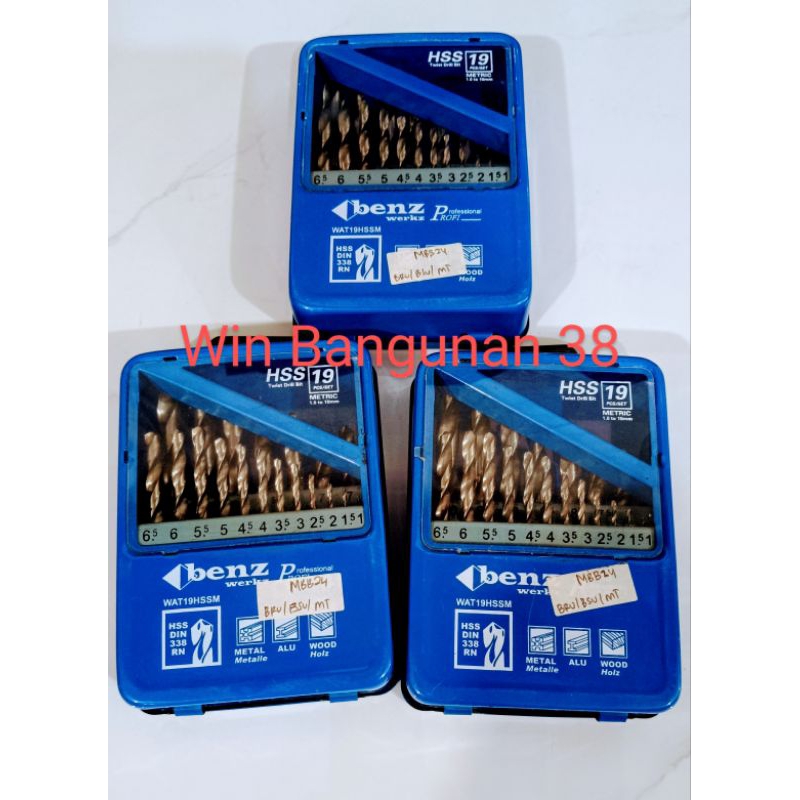 Mata Bor HSS Besi Set 19 pcs/Mata bor Baja/Mata bor Kayu Set/Mata Bor Alumunium/Mata Bor Stanless/Ma