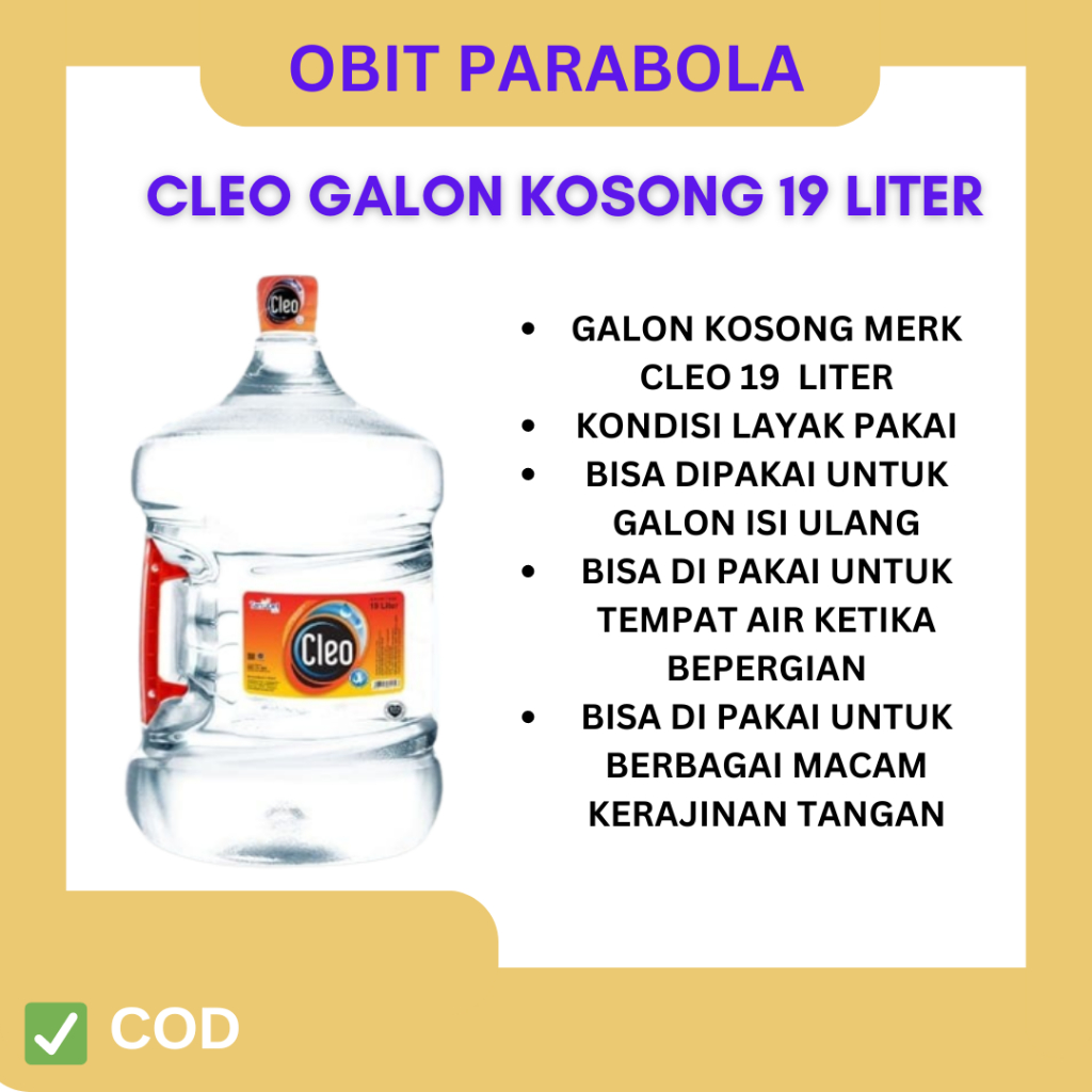 

GALON CLEO KOSONG TANPA ISI UKURAN 19L(INSTANT MAKSIMAL 5 GALON SAJA)