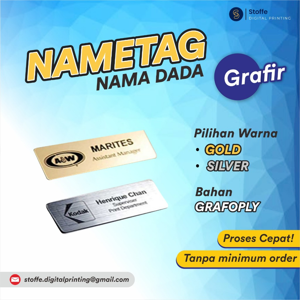 

Nama Dada Magnet I Nametag I Plat Nama Dada Grafir Bahan Gravoply SATUAN Custom Name Tag Emas dan Silver