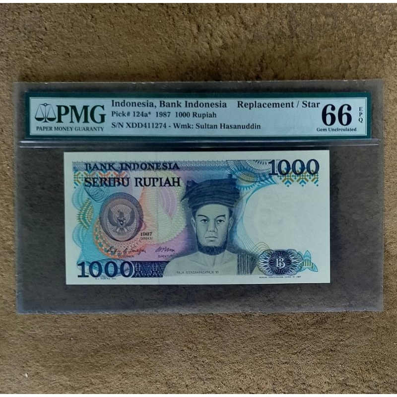 Uang Kuno 1000 Rupiah Tahun 1987 Sisinga Replacement PMG 66 EPQ