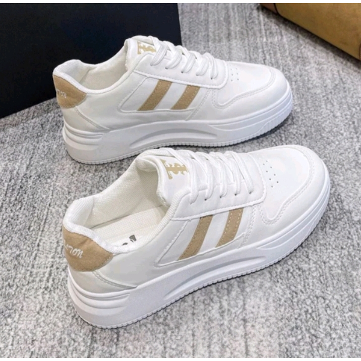 Sepatu Sneakers Wanita Dewasa Sepatu Fashion Cewek Sport Korea Sepatu Sekolah Hitam Abu Tua Putih An