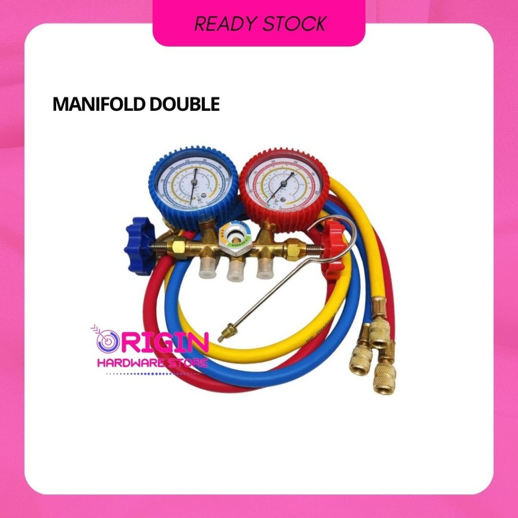 Manifold Double Multi SET Selang/Alat Ukur Tekanan Freon R22-410-134