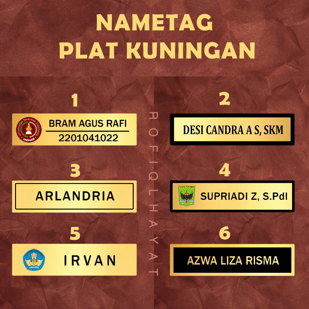 

Nametag plat kuningan nama dada gold