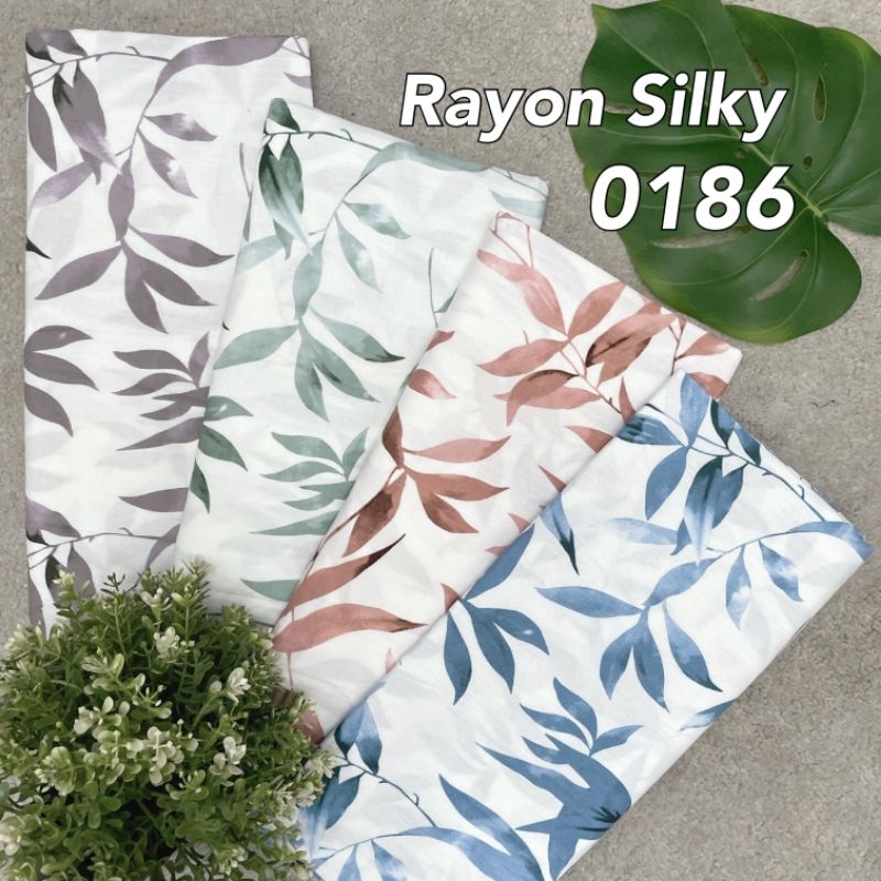 Kain Rayon Silky Motif daun 0186 Per 0,5 meter Rayon Premium GRADE A Kain Rayon Meteran gaun, gamis,