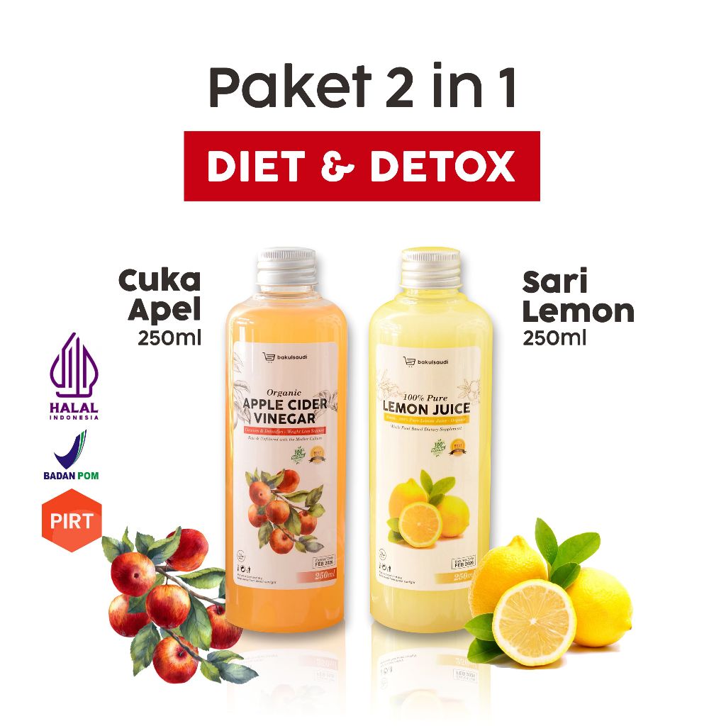 

Paket Diet Detoks Detox Organic Sari Lemon Murni 250ml & Cuka Apel Organik 250ml Apple Cider Vinegar