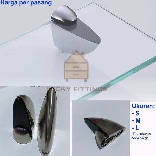 Ambalan Wastafel Penjepit Jepit Kaca  Kayu Sirip Hiu Toilet WC Dinding ke Kaca PASANG