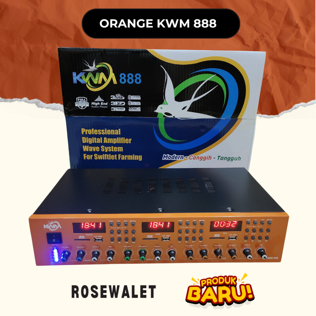AMPLI ORANGE KWM 888 3 PLAYER 8 CHANNEL ANTI PETIR ORIGINAL KWM888 + 3 USB ORANGE