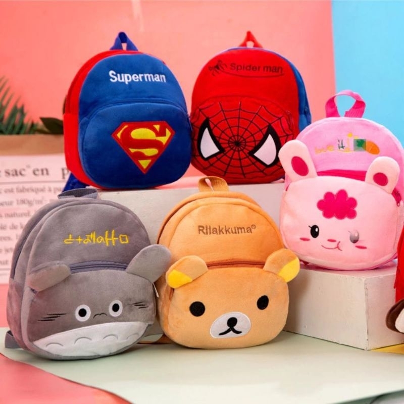 [moo baby] Tas ransel anak karakter - Tas anak bahan bludru