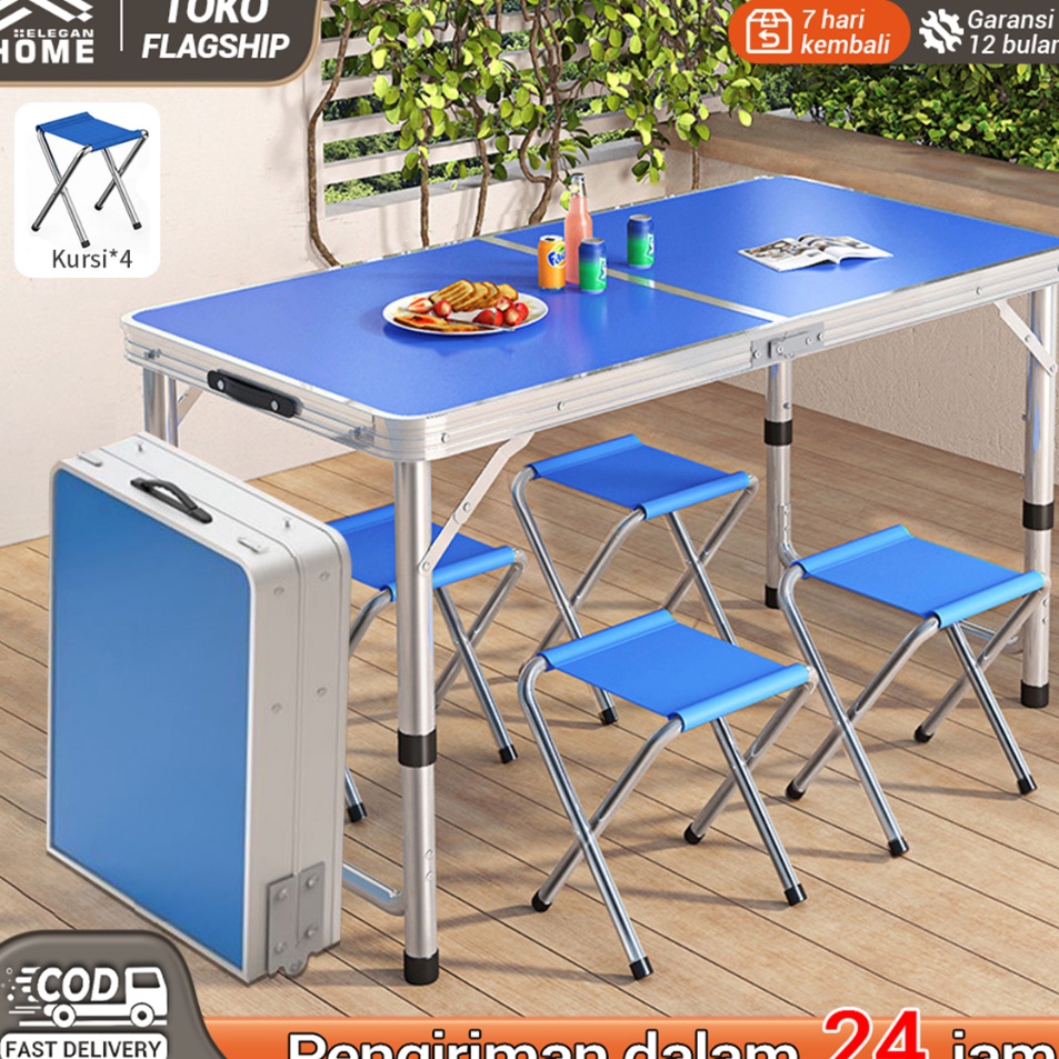 Semuanya baru Elegan Home Meja Lipat Koper 4 Kursi Meja Lipat Meja Koper Aluminium meja Portable Kak