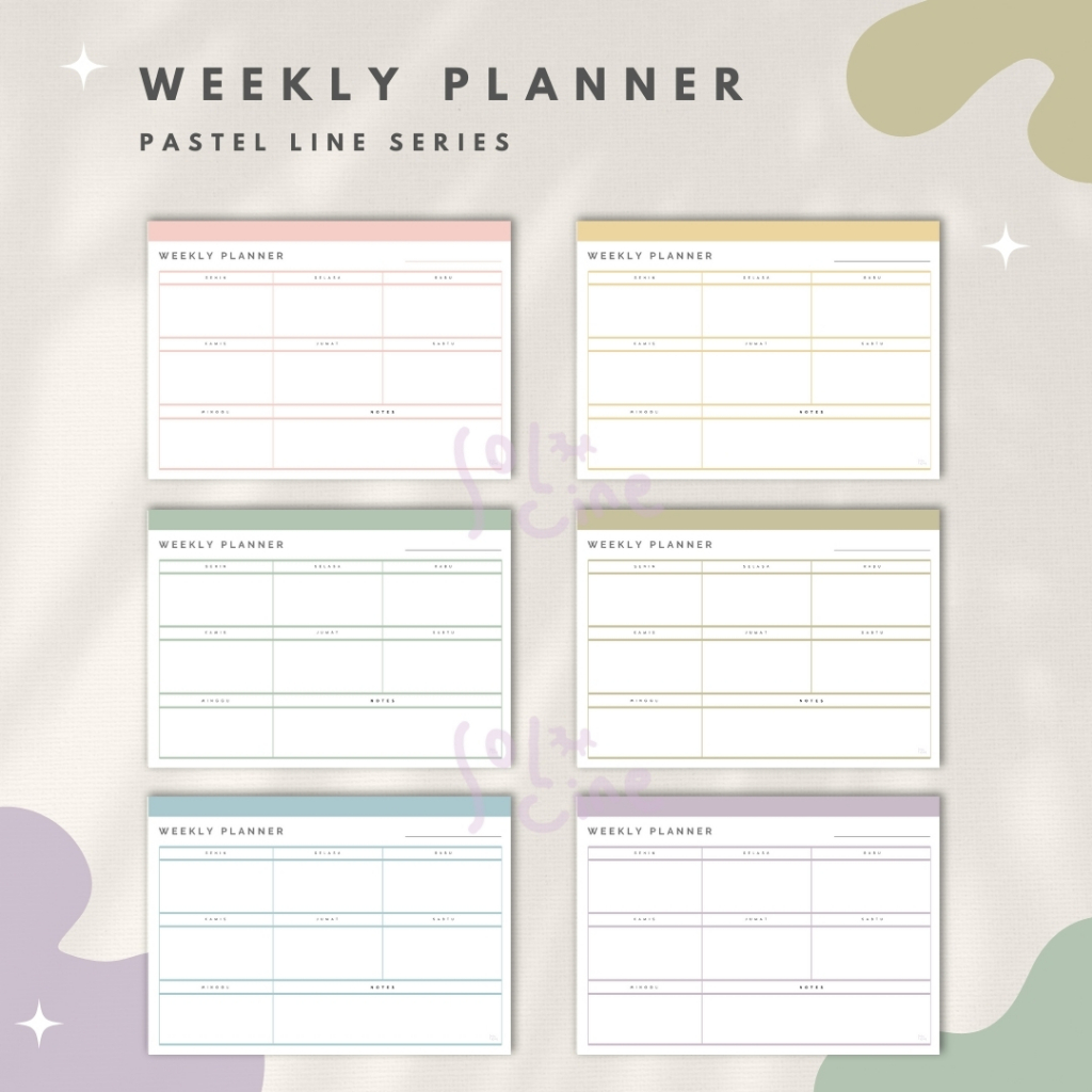 

Weekly Planner Line Pastel | Wall Planner Korea Style | Planner Dinding Minimalis Un-Date / Reusable
