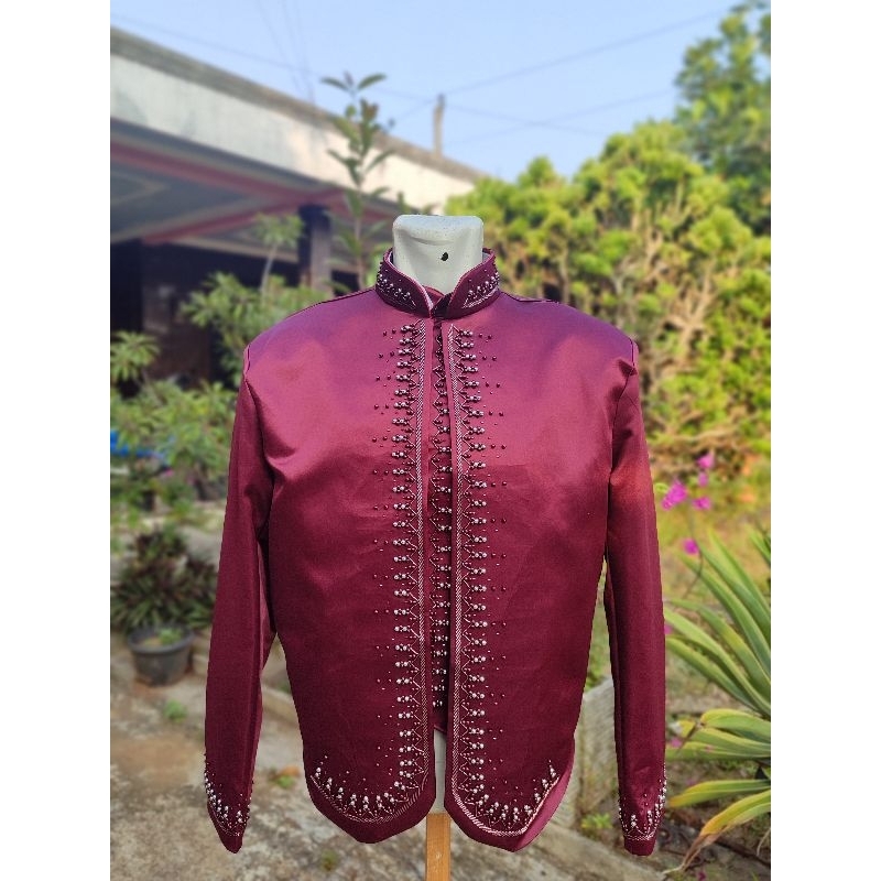 Beskap Jawa Warna Burgundy Bahan Bridal