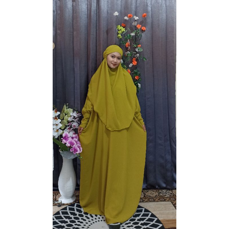 Umayyah one set abaya kaftan jumbo//Abaya set Khimar cringkle Airflow premium