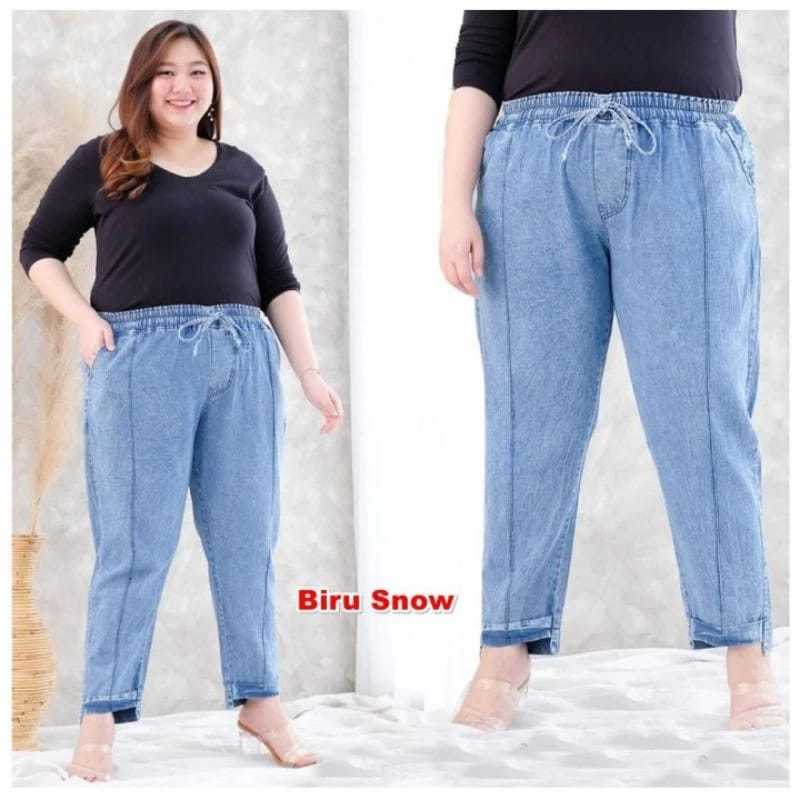 Jeans Wanita Jumbo Pinggang Karet Celana Baggy Pants
