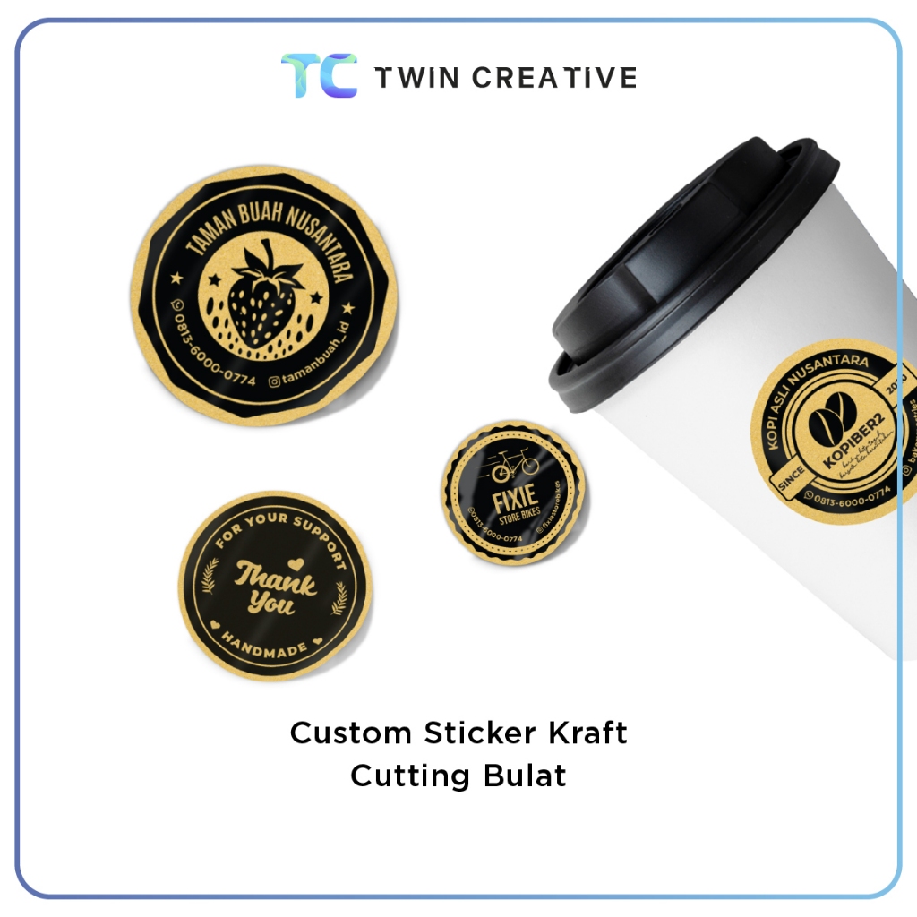 

Twindigital Custom Sticker Kraft / Cetak Segel Label Kemasan Cofee Cup - Print Sticker Kraft Satuan