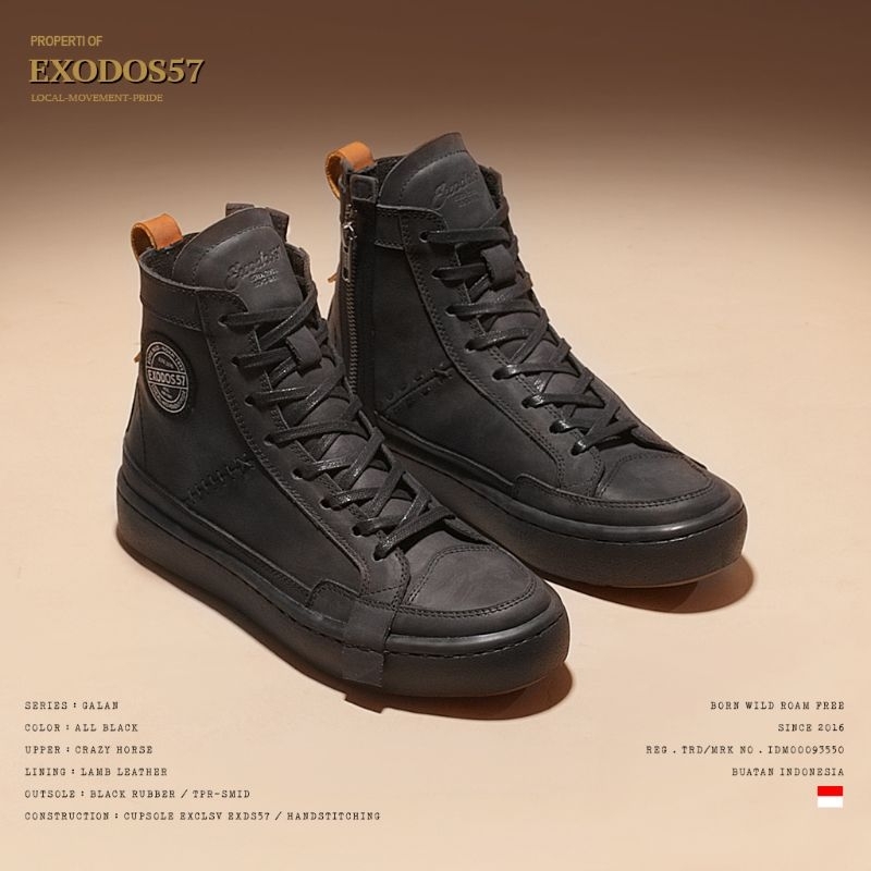 Sepatu Sneakers Kulit Pria Exodos57 - Galan All Black