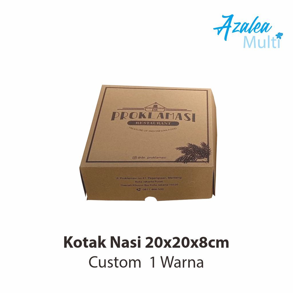 Kotak Nasi Custom  20x20x8cm - Custom 1 Warna - Bahan Kraft / Dus Kotak Nasi / Paper Lunch Box / Dus