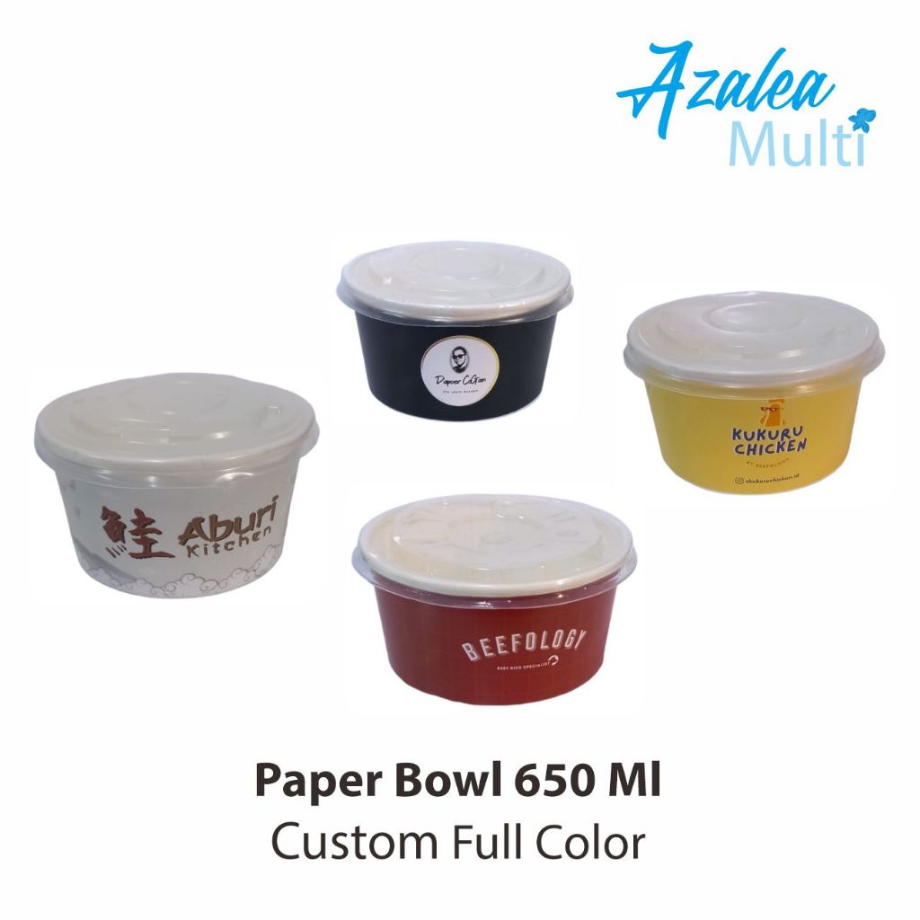 Paper Bowl Custom Desain dengan tutup 650 ml / Mangkok Kertas / Cetak Custom Paper Bowl / Paper Bowl