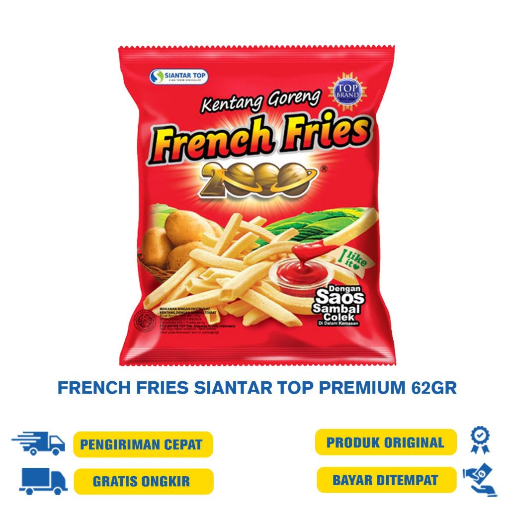 

SIANTAR TOP FRENCH FRIES PREMIUM 24GR/62 GR SNACK KENTANG GORENG PREMIUM